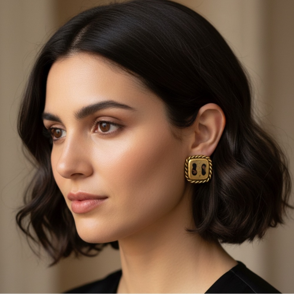 Vintage Chico’s Gold and Black Square Earrings